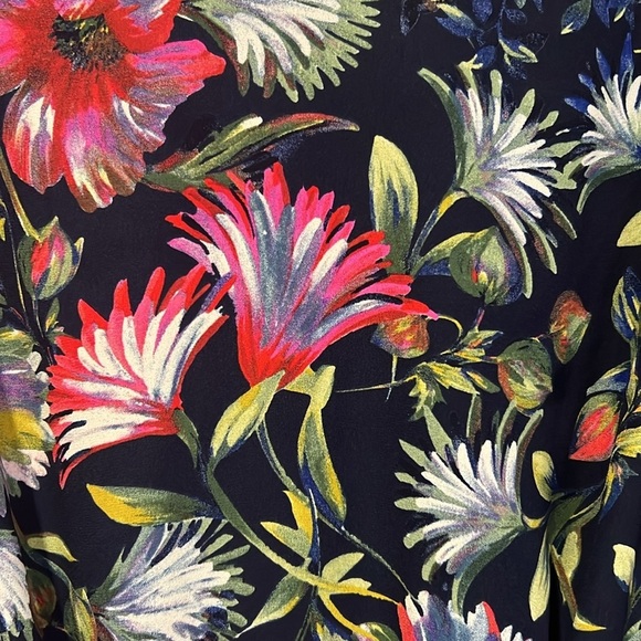 J. Crew Navy Floral print long sleeve chiffon dress size 2 - Picture 9 of 14